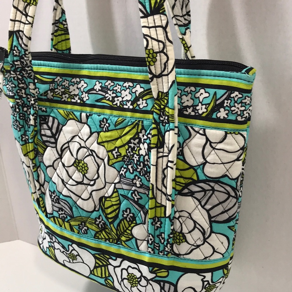 Quilted tote shopper bag floral turquoise green - Picture 5 of 8